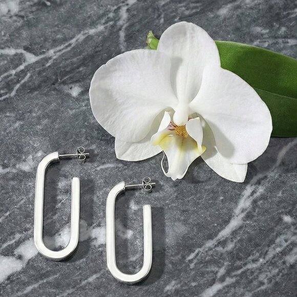Dainty Minimalist 18K White Gold Plated 316L Stainless Steel U-Shape Earrings - Picture 7 of 12